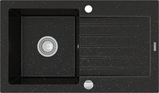 MEXEN Pablo granitový dřez 1 s odkapávačem 752x436 mm, černá / zlatá kovová 6510751010-75