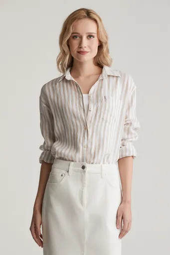 KOŠILE GANT REL STRIPED LINEN SHIRT DRY SAND