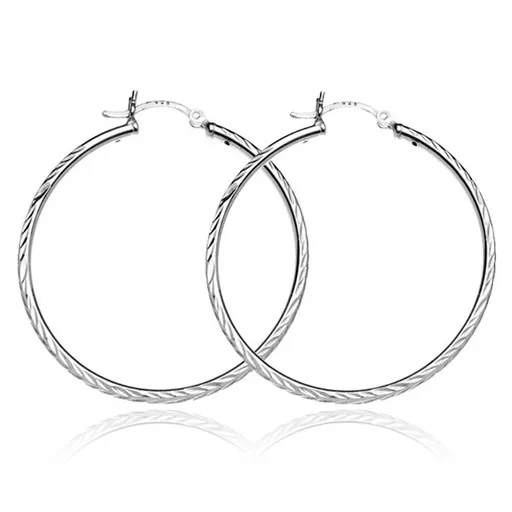 Kulaté náušnice ze stříbra 925 - vyhloubené lístečky, 30 mm