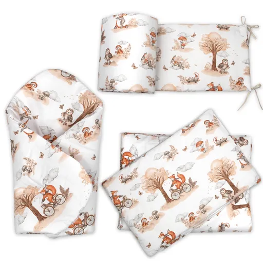 Baby Nellys 3D Mantinel s povlečením + zavinovačka zdarma, Liška, béžová,bílá, 135x100 cm