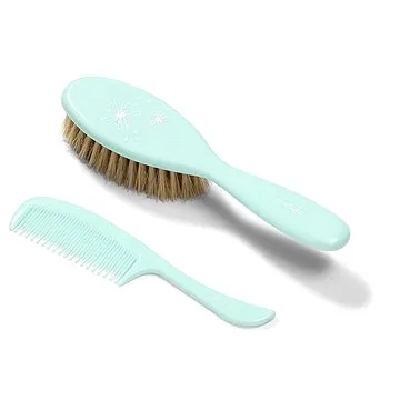 BabyOno dětský kartáč na vlasy a hřeben - přírodní měkká štětina, mint (5901435411698)