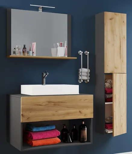 VCM 4dílná umyvadlová skříňka Lendas II 80 cm včetně zrcadla a vysoké skříňky, antracitová