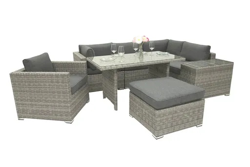 DEOKORK Ratanová variabilní sestava jídelní SEVILLA  pro 5-6 osob (šedá)