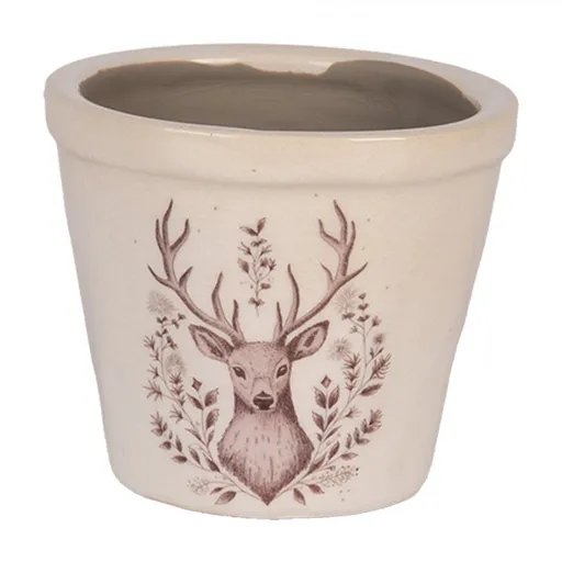 Béžový obal na květináč s jelenem Gentle Wilderness XS - Ø 8*7 cm Clayre & Eef