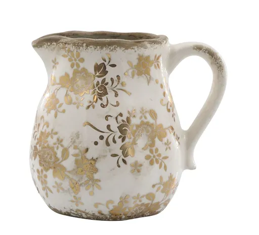 Béžový baňatý keramický džbán se zlatými květy Melun gold - 13*16 cm Chic Antique