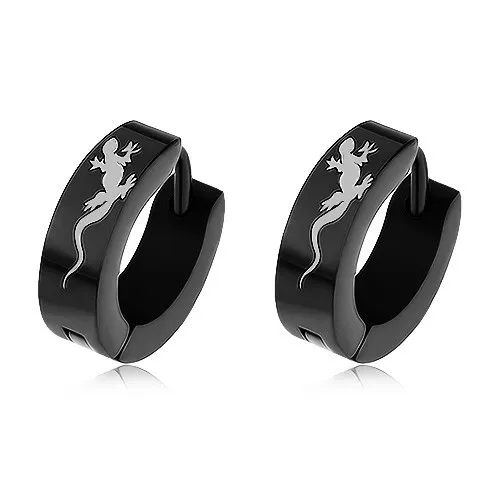 Černé náušnice z chirurgické oceli, ještěrka šedé barvy