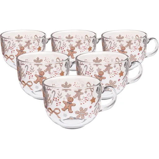 Sada 6 skleněných hrnků Perníček 500 ml