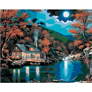 Diamondi - Diamantové malování - CHATKA U JEZERA, 40x50 cm, Vypnuté plátno na rám (602917B)