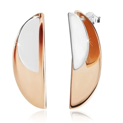 Stříbrné náušnice 925 - lesklé oblouky ve stříbrné a měděné barvě, puzetky