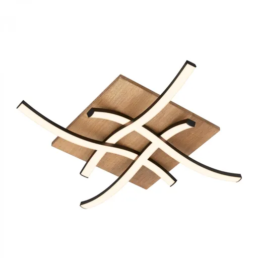 BRILONER Vinka LED stropní svítidlo, tvar vlny, dekor dřeva, teple bílé světlo, černá/dřevo, 47,5x47,5cm 3816014