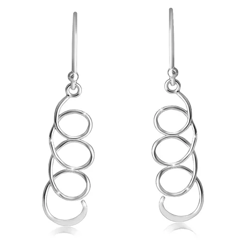 Visací stříbrné 925 náušnice - zatočená spirála, lesklý a hladký povrch