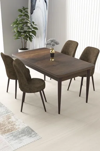 Dining Table & Chairs Set (5 Pieces) Nil - Baroque, Brown