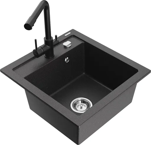 MEXEN/S Vito granitový dřez 1-miska včetně baterie Duero, černá kropenatý 6503-76-671600-70