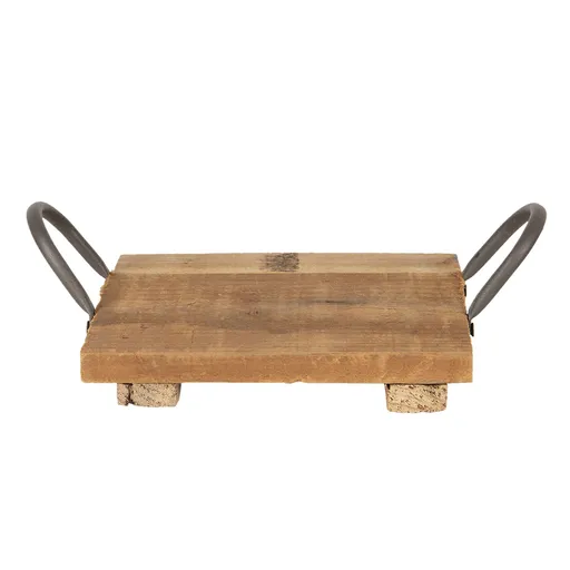 Malý dřevěný retro podnos s kovovými uchy - 20*20*9 cm 6H1881