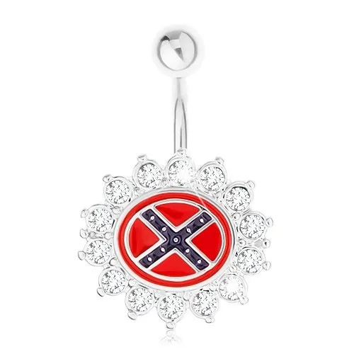 Piercing do břicha z oceli 316L, květ se zirkonovým lemem, jižanská vlajka