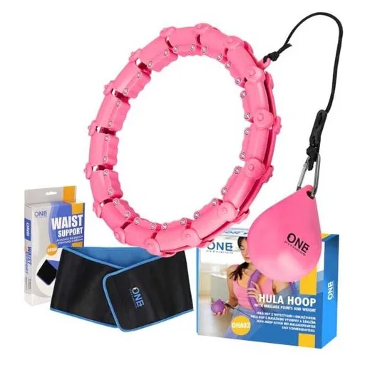 ONE FITNESS SET HULA HOOP + WAIST BELT Sada masážní obruče se závažím a zeštíhlujícího pásu, růžová, velikost