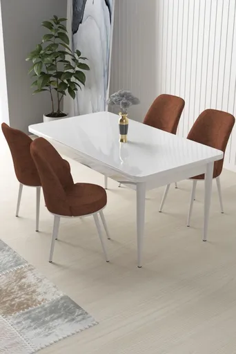 Dining Table & Chairs Set (5 Pieces) Nil - White, Tile Red