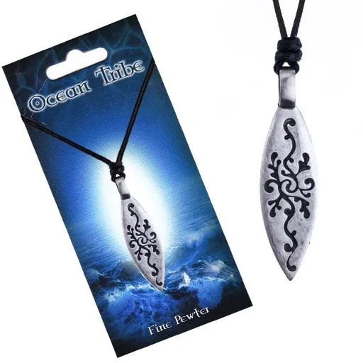 Šňůrka na krk a kovový přívěsek - plochá slza, listový ornament