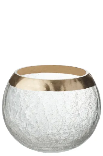 Skleněný svícen z popraskaného skla se zlatým lemem - 15,5*15,5*12,5 cm J-Line by Jolipa