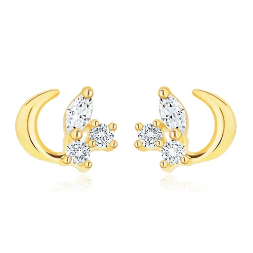Zlaté náušnice 14K s půlměsícem a čirými zirkony