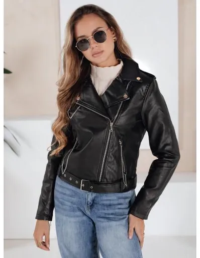 Dámská koženková bunda ve stylu ramones, černá