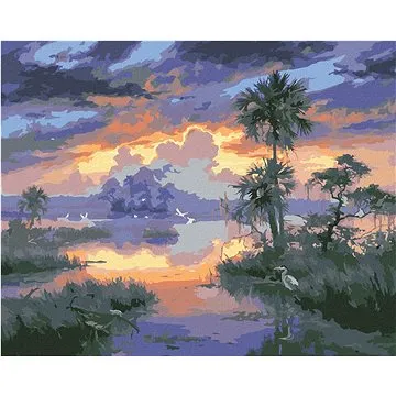 Zuty - Malování podle čísel - VOLAVKA U JEZERA A ZÁPAD SLUNCE (ABRAHAM HUNTER), 80x100 cm, vypnuté p (HRAmmb06399nad)