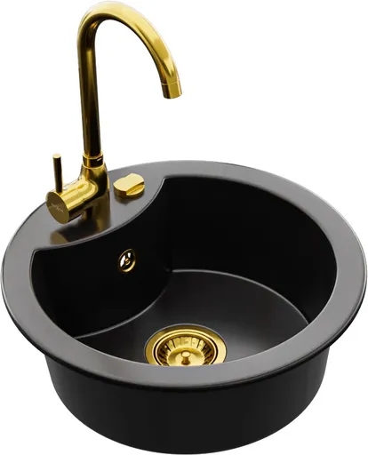 MEXEN/S Diego granitový dřez 1-miska včetně baterie Telma, černá 6512-77-670200-50