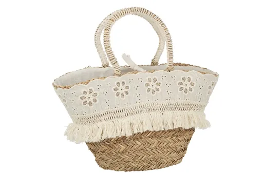 Plážová taška z mořské trávy s kytičkovou krajkou Beach Bag Lace - 59*16*30 cm 41766