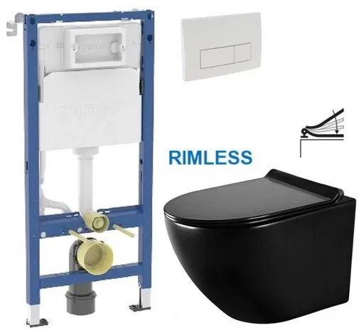 GEBERIT DuofixBasic s bílým tlačítkem DELTA51 + WC MEXEN LENA ČERNÁ Rimless + SEDÁTKO 458.103.00.2 51BI ME01