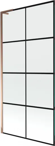 MEXEN/S Next L vanová zástěna FIX 90 x 150, černá vzor, růžové zlato 895-090-000-03-77-60