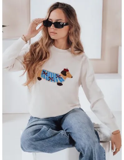 Dámský svetr s aplikací psa CHICPAWS krémový