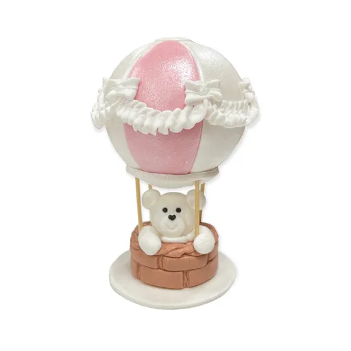 Cukrová dekorace na dort – Medvídek s balónkem (růžová) - K-Decor