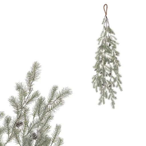 Umělá převislá smrková větev se šiškami, 100 cm, ojíněná