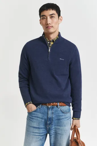 SVETR GANT COTTON PIQUE HALF ZIP MARINE MELANGE