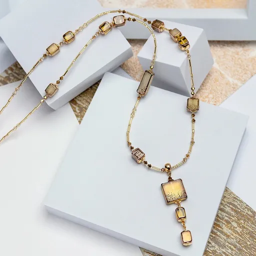 Lampglas Dlouhý náhrdelník s originálními perlami Golden Amulet Lampglas NCV2