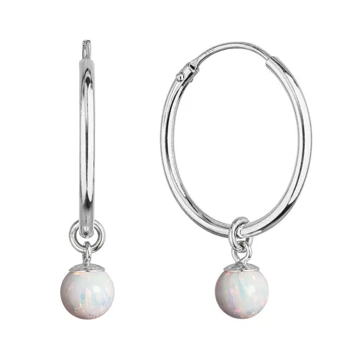 Evolution Group - Pavona Stříbrné kruhové náušnice 2v1 se syntetickým bílým opálem 11410.1