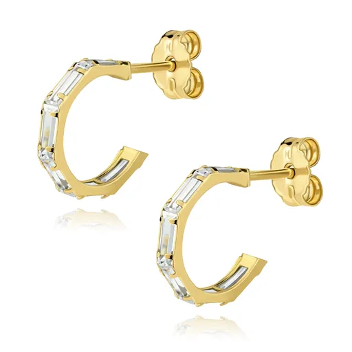 Náušnice ze 14K zlata s čirými zirkony v otevřeném kruhu