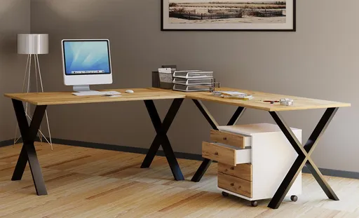 VCM Rohový stůl Lona 190x190x50 X-nohy, dub medový