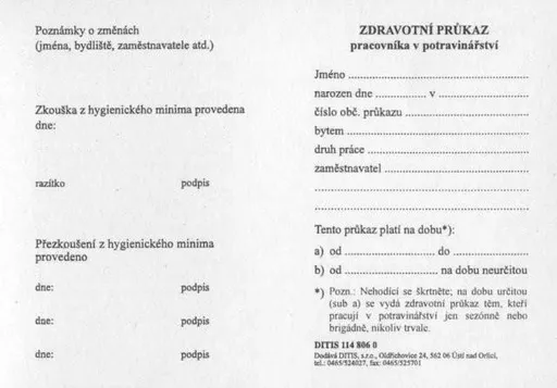 Tiskopis NEM. Zdravotní průkaz pracovníka v potravinářství A7 DITIS