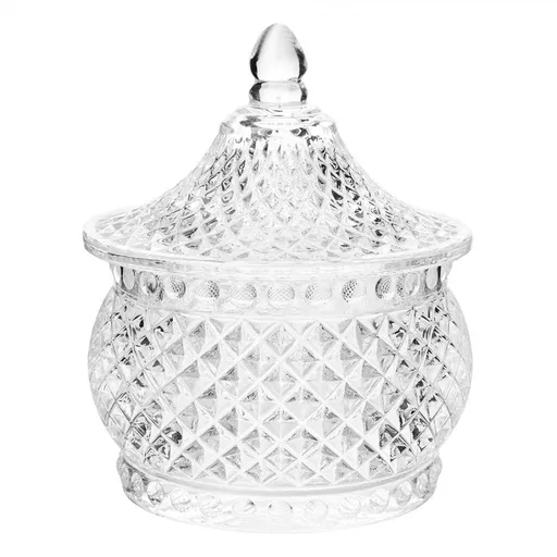 Skleněná úložná dóza na curovinky - Ø 8*10 cm  Clayre & Eef