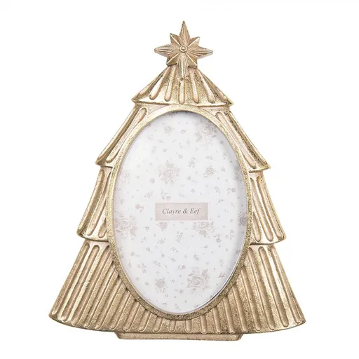 Zlatý antik fotorámeček ve tvaru vánočního stromku - 19*2*23 cm / 10*15 cm Clayre & Eef