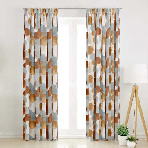 Závěs dekorační nebo látka, OXY Kruhy, okrové, 150 cm 150 cm