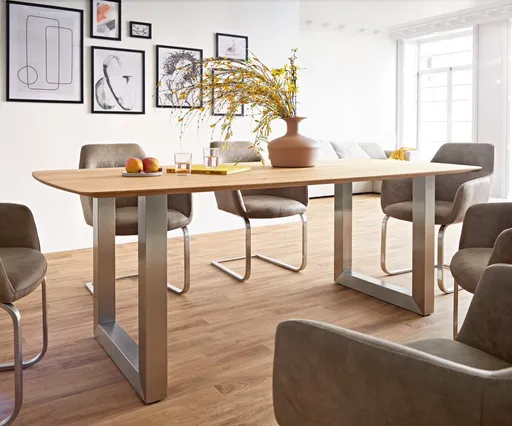 Jídelní stůl Edge Boot 200x100x2,5-3 dub přírodní nerezová ocel