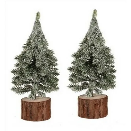 Vánoční dekorace Stromek na špalku, 19 cm, ojíněný, SADA 2 KS
