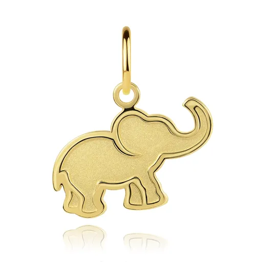 Přívěsek ve žlutém 14K zlatě - malý plochý slon s matným středem