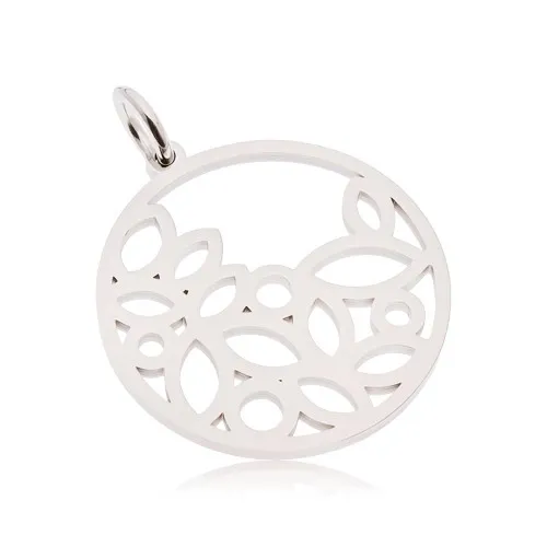 Kruhový přívěsek z oceli 316L s výřezy ve tvaru lístků, stříbrná barva