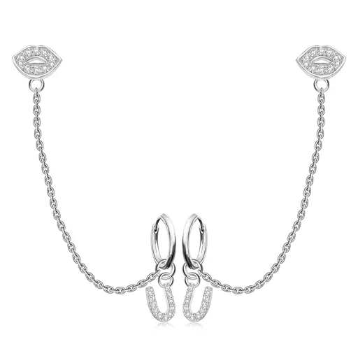 Stříbrné 925 náušnice do dvou dírek - spojená ústa a písmeno U, puzetky