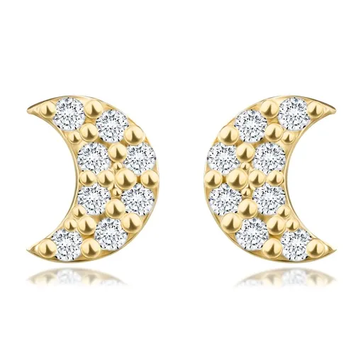Náušnice ze žlutého zlata 585 - měsíc, osm čirých diamantů v každé náušnici