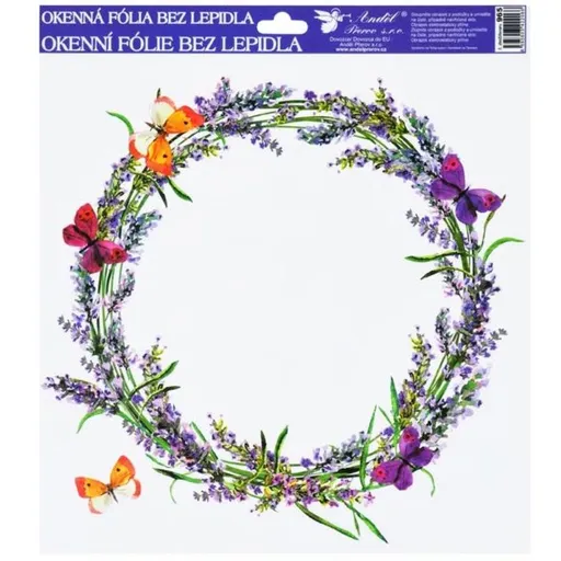 Okenní fólie 30x30 cm, levandule věnec s motýly