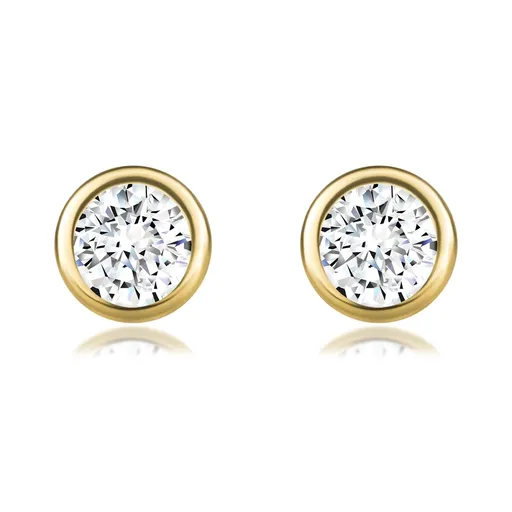 Zlaté náušnice 14K s čirým kubickým zirkoniem v hlubší objímce
